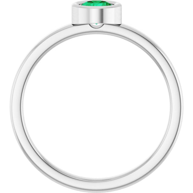 Rhodium-Plated Sterling Silver 4.5 mm Lab-Grown Emerald Ring