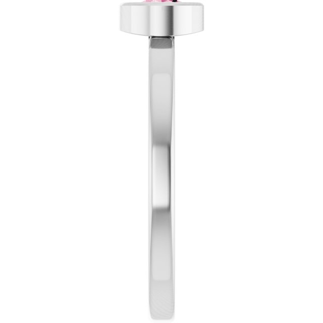 Rhodium-Plated Sterling Silver 4.5 mm Natural Pink Tourmaline Ring