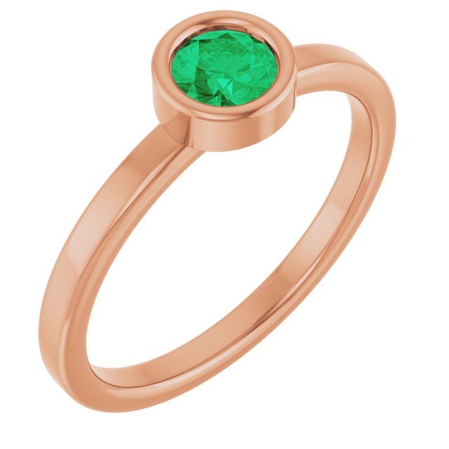 14K Rose 4.5 mm Lab-Grown Emerald Ring