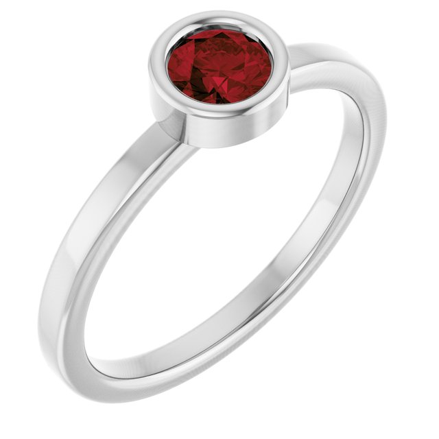 Rhodium-Plated Sterling Silver 4.5 mm Natural Mozambique Garnet Ring