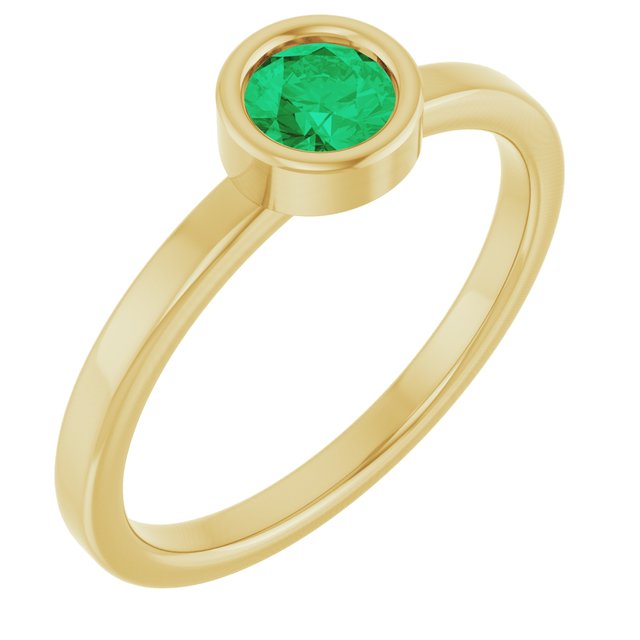 14K Yellow 4.5 mm Lab-Grown Emerald Ring