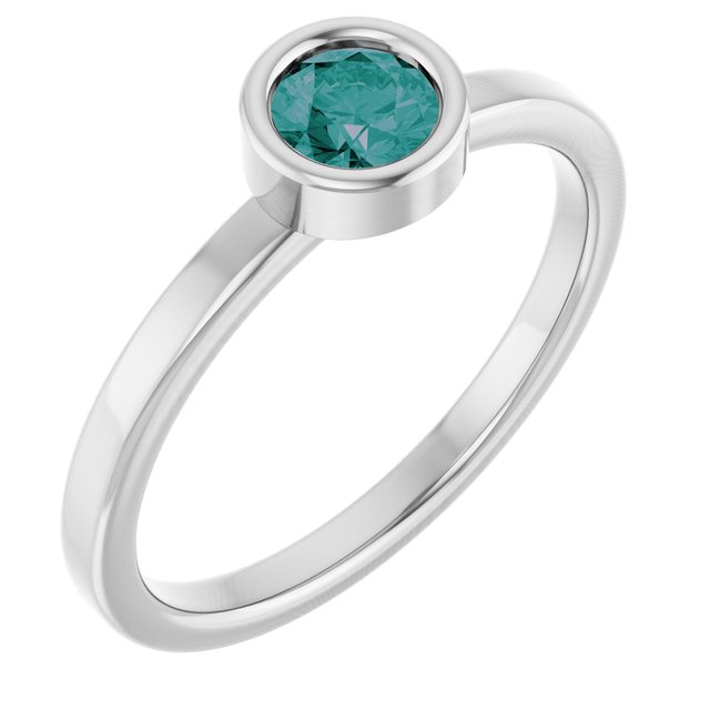 Rhodium-Plated Sterling Silver 4.5 mm Lab-Grown Alexandrite Ring