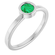 Rhodium-Plated Sterling Silver 4.5 mm Lab-Grown Emerald Ring