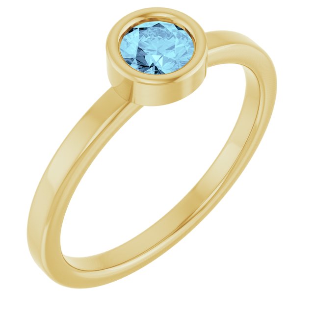14K Yellow 4.5 mm Natural Aquamarine Ring