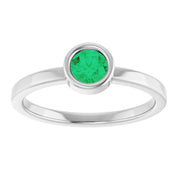 Rhodium-Plated Sterling Silver 4.5 mm Lab-Grown Emerald Ring