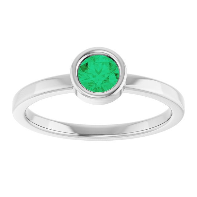 Rhodium-Plated Sterling Silver 4.5 mm Lab-Grown Emerald Ring