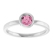 Rhodium-Plated Sterling Silver 4.5 mm Natural Pink Tourmaline Ring