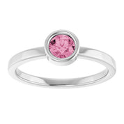 Rhodium-Plated Sterling Silver 4.5 mm Natural Pink Tourmaline Ring