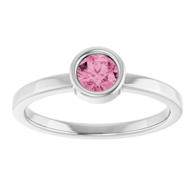 Rhodium-Plated Sterling Silver 4.5 mm Natural Pink Tourmaline Ring