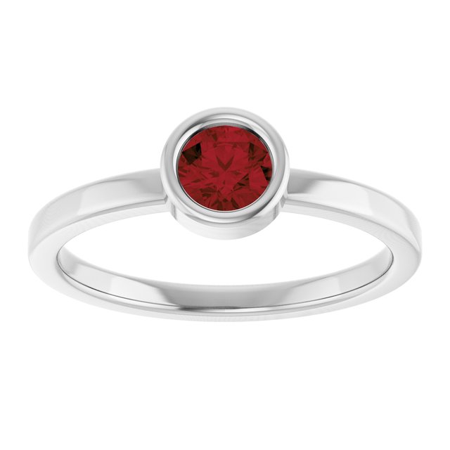 Rhodium-Plated Sterling Silver 4.5 mm Natural Mozambique Garnet Ring