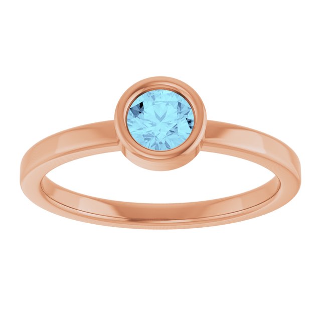 14K Rose 4.5 mm Natural Aquamarine Ring