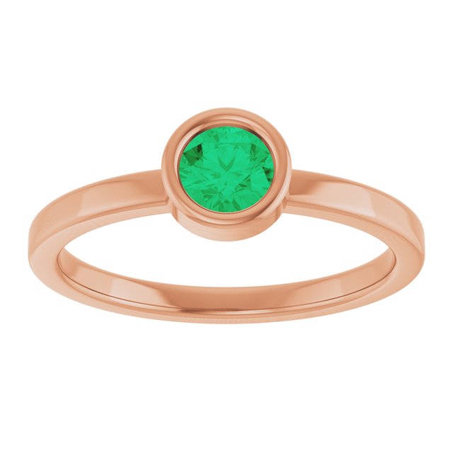 14K Rose 4.5 mm Lab-Grown Emerald Ring