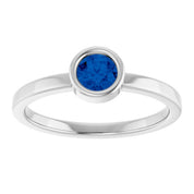 Rhodium-Plated Sterling Silver 4.5 mm Lab-Grown Blue Sapphire Ring