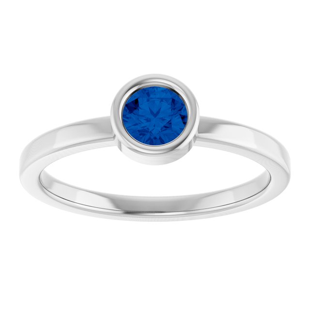 Rhodium-Plated Sterling Silver 4.5 mm Lab-Grown Blue Sapphire Ring