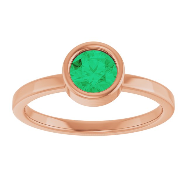 14K Rose 5.5 mm Lab-Grown Emerald Ring