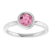 Rhodium-Plated Sterling Silver 5.5 mm Natural Pink Tourmaline Ring