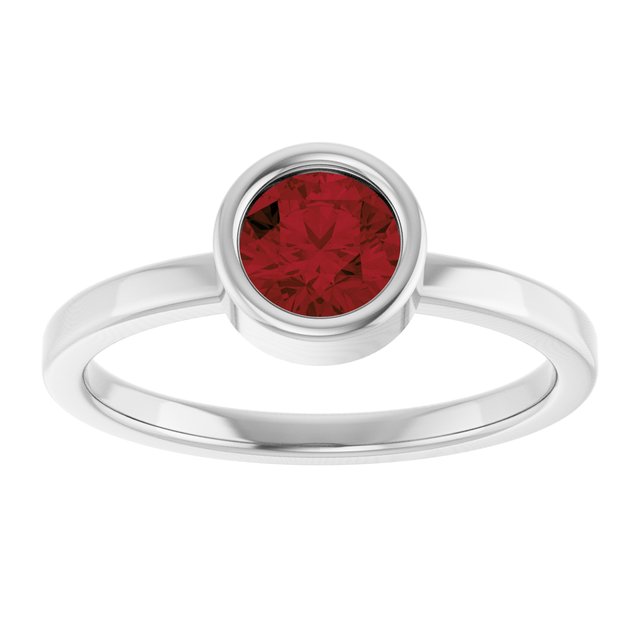 Rhodium-Plated Sterling Silver 5.5 mm Natural Mozambique Garnet Ring
