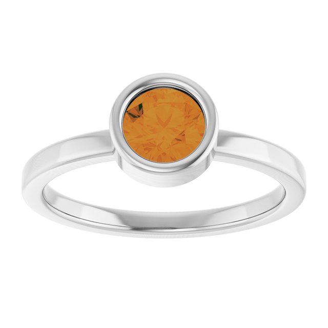 Rhodium-Plated Sterling Silver 5.5 mm Natural Citrine Ring
