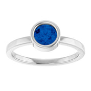 Rhodium-Plated Sterling Silver 5.5 mm Lab-Grown Blue Sapphire Ring