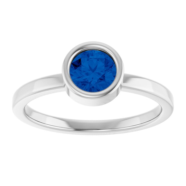 Rhodium-Plated Sterling Silver 5.5 mm Lab-Grown Blue Sapphire Ring