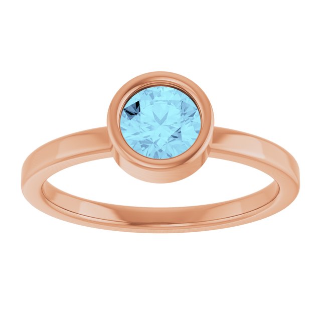14K Rose 5.5 mm Natural Aquamarine Ring