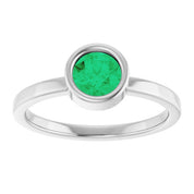 Rhodium-Plated Sterling Silver 5.5 mm Lab-Grown Emerald Ring