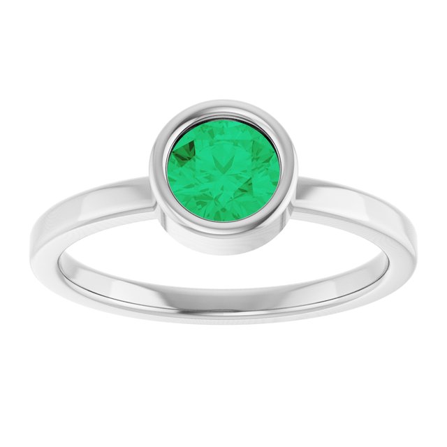 Rhodium-Plated Sterling Silver 5.5 mm Lab-Grown Emerald Ring