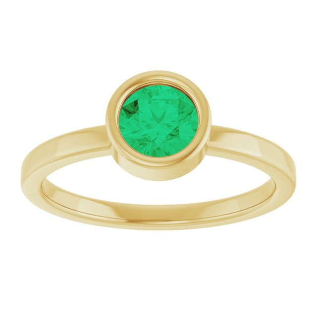 14K Yellow 5.5 mm Lab-Grown Emerald Ring