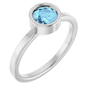 Rhodium-Plated Sterling Silver 5.5 mm Natural Aquamarine Ring