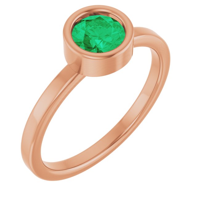 14K Rose 5.5 mm Lab-Grown Emerald Ring