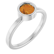 Rhodium-Plated Sterling Silver 5.5 mm Natural Citrine Ring