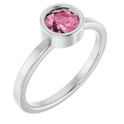 Rhodium-Plated Sterling Silver 5.5 mm Natural Pink Tourmaline Ring