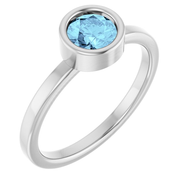 Platinum 5.5 mm Natural Aquamarine Ring