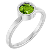 Rhodium-Plated Sterling Silver 5.5 mm Natural Peridot Ring