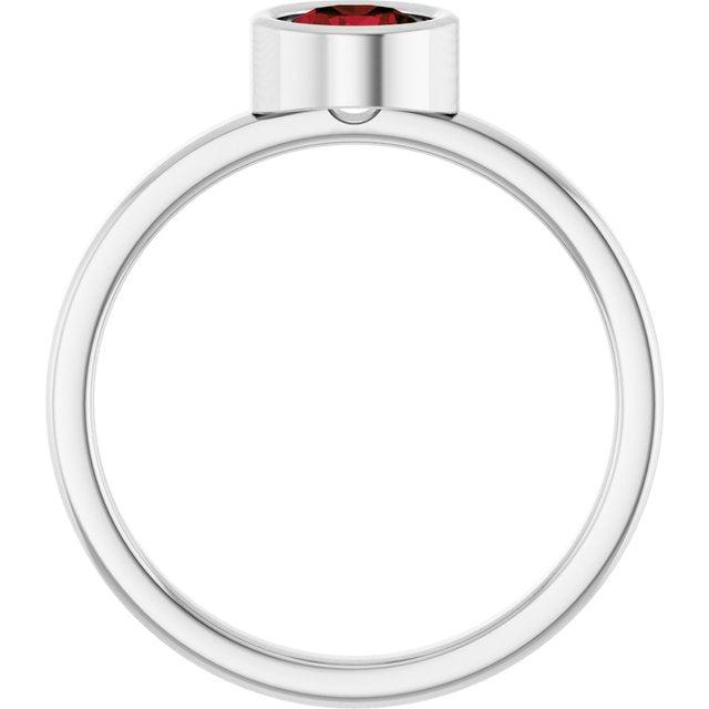Rhodium-Plated Sterling Silver 5.5 mm Natural Mozambique Garnet Ring