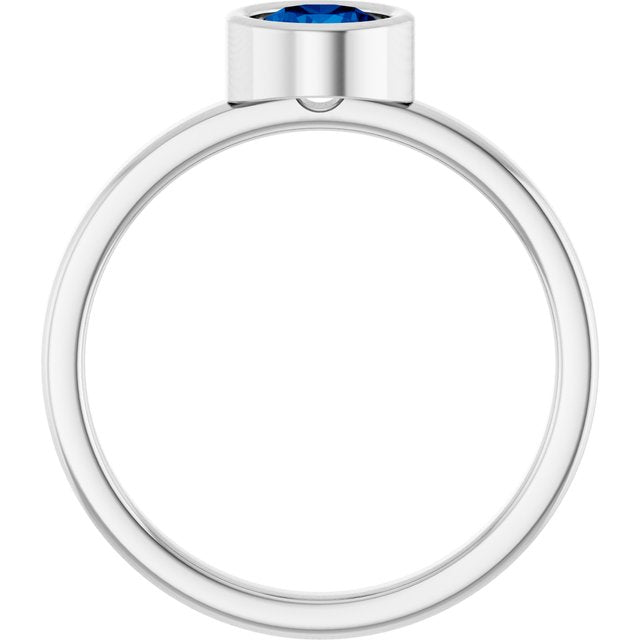 Rhodium-Plated Sterling Silver 5.5 mm Lab-Grown Blue Sapphire Ring