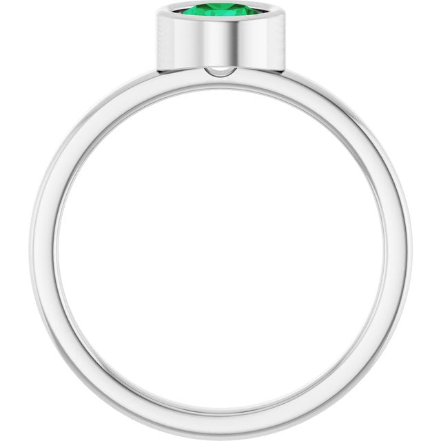 Rhodium-Plated Sterling Silver 5.5 mm Lab-Grown Emerald Ring
