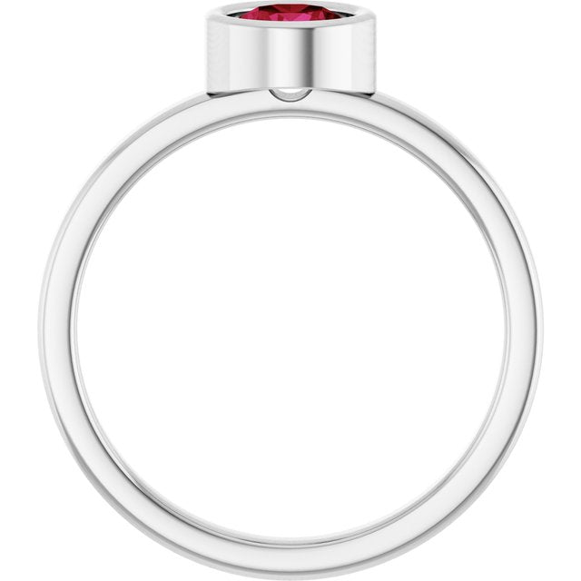 Rhodium-Plated Sterling Silver 5.5 mm Natural Ruby Ring