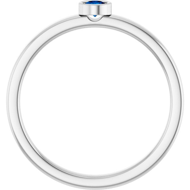 Rhodium-Plated Sterling Silver 3 mm Natural Blue Sapphire Ring