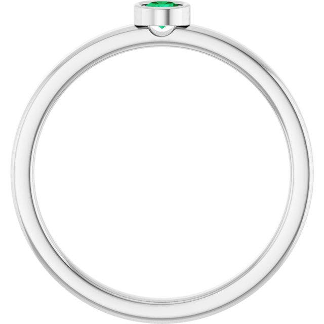 Rhodium-Plated Sterling Silver 3 mm Lab-Grown Emerald Ring