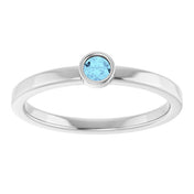 Rhodium-Plated Sterling Silver 3 mm Natural Aquamarine Ring