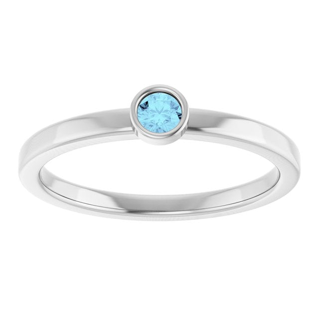 Rhodium-Plated Sterling Silver 3 mm Natural Aquamarine Ring