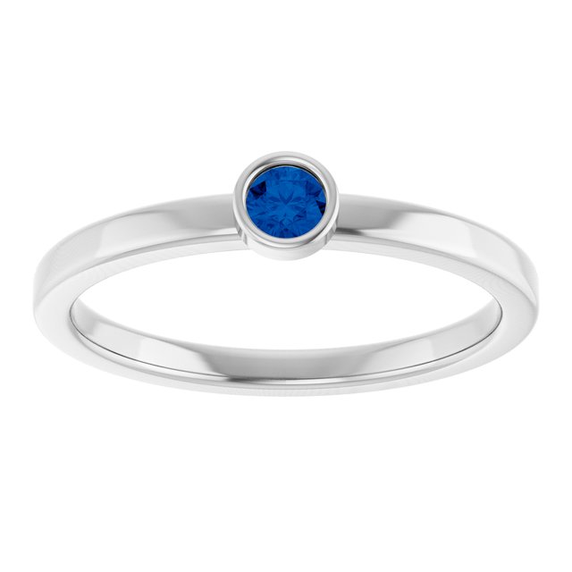 Rhodium-Plated Sterling Silver 3 mm Natural Blue Sapphire Ring