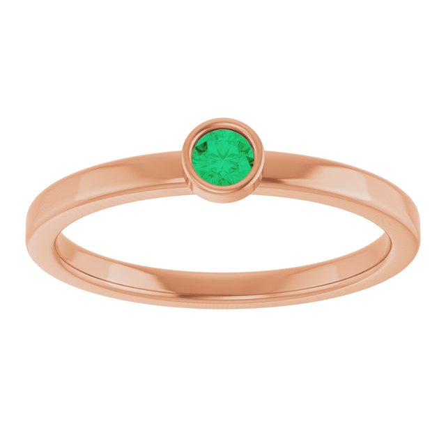 14K Rose 3 mm Lab-Grown Emerald Ring