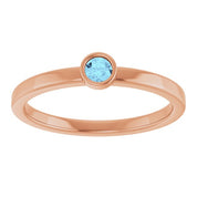 14K Rose 3 mm Natural Aquamarine Ring