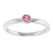 Rhodium-Plated Sterling Silver 3 mm Natural Pink Tourmaline Ring