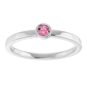 Rhodium-Plated Sterling Silver 3 mm Natural Pink Tourmaline Ring