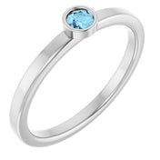 Rhodium-Plated Sterling Silver 3 mm Natural Aquamarine Ring