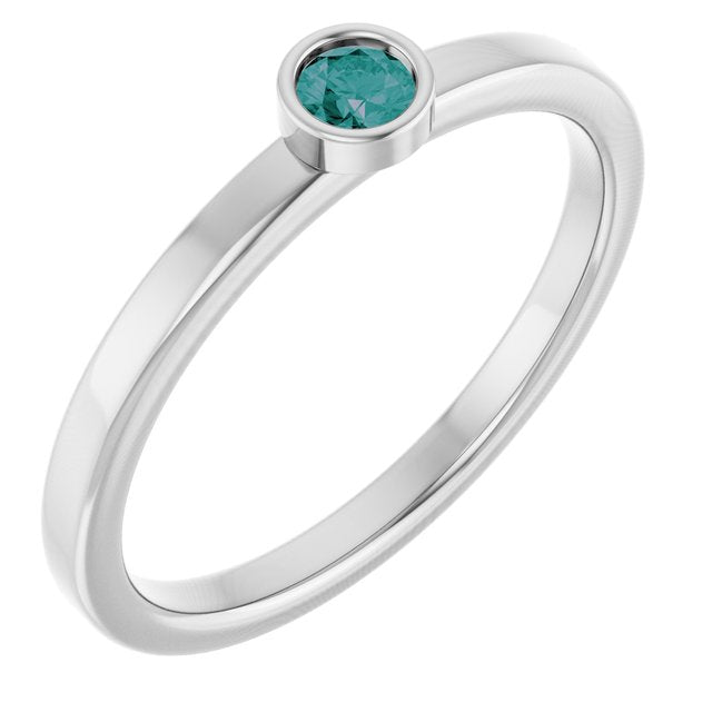 Rhodium-Plated Sterling Silver 3 mm Lab-Grown Alexandrite Ring
