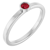 Rhodium-Plated Sterling Silver 3 mm Natural Ruby Ring